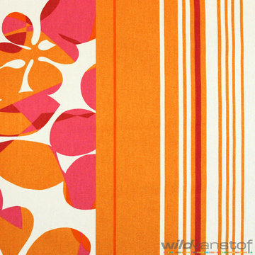 Canvas - Grote roze oranje bloemen en strepen