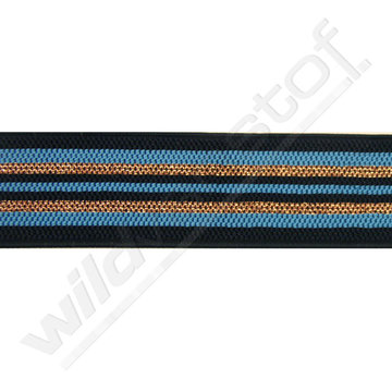 Elastiek strepen - blauw met bronzen strepen